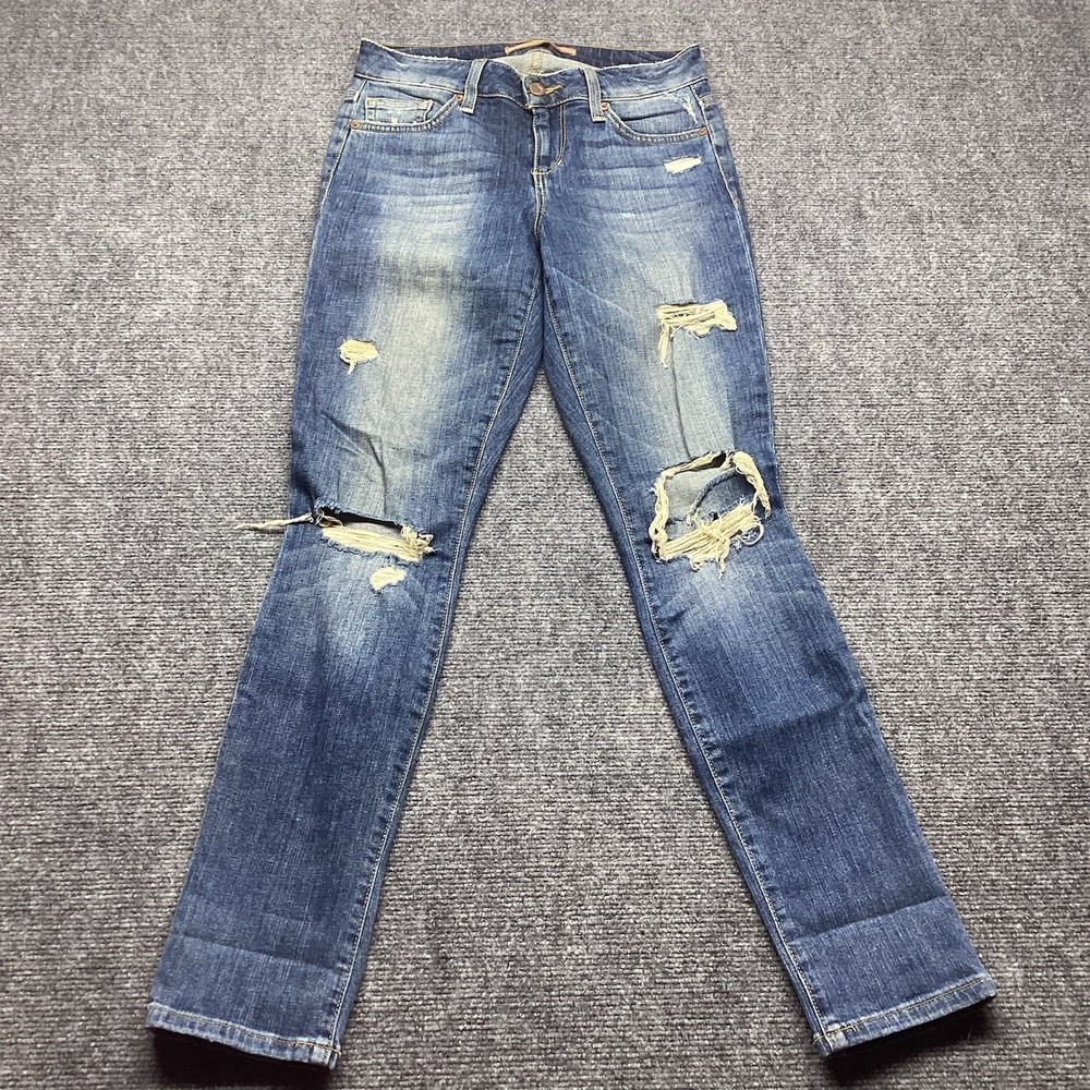 Joes Jeans Ripped Shredded Knee Skinny Jeans Size 25 Medium Blue Wash Stretch